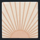 Posavasos De Piedra Sol Sunrise Earth Tones Terracotta Retro Sunshine<br><div class="desc">Impresión solar - tonos beige y tierra - Sunshine,  Resumen moderno Amanecer geométrico.</div>
