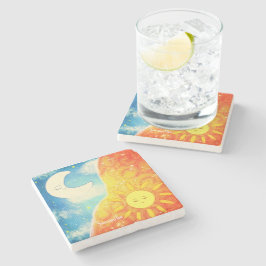 Posavasos De Piedra Sol Tranquilo Y Luna
