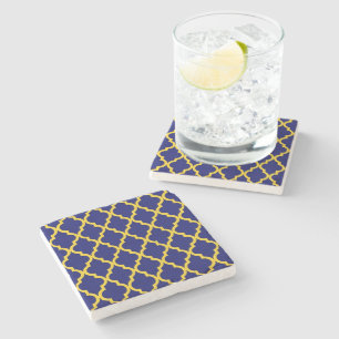 Posavasos De Piedra Sol zafiro: azul y amarillo boho elegancia marroqu