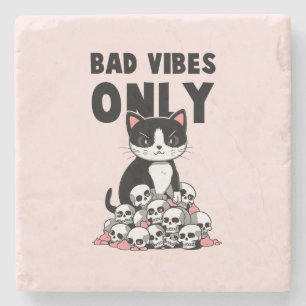Posavasos De Piedra Sólo vibraciones malas: gatos y cráneos