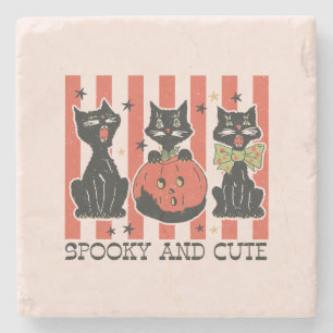 Posavasos De Piedra Sombrío y lindo - Gato negro y calabaza