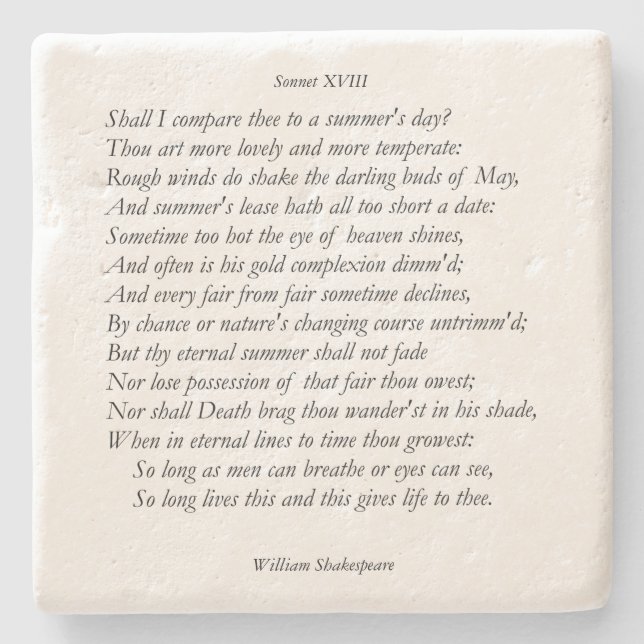 Posavasos De Piedra Sonnet # 18 de William Shakespeare (Anverso)