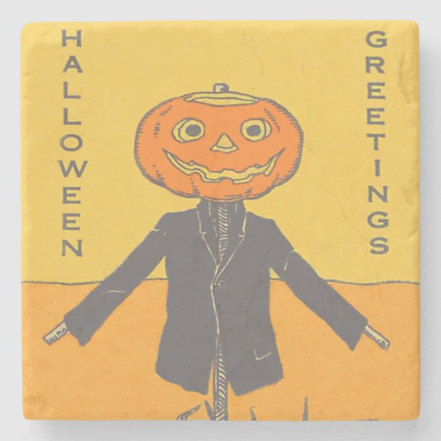 Posavasos De Piedra Sonriente feliz fantasma Jack O' Lantern (Anverso)