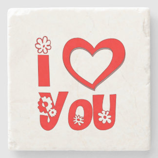 Posavasos De Piedra Soporte cuadrado minimalista 'Te Amo' con corazón 