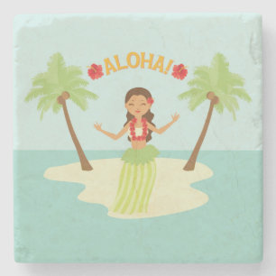 Posavasos De Piedra Soporte de chica Hula Luau hawaiano lindo