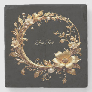 Posavasos De Piedra Soporte de piedra con marco ornamentado floral dor