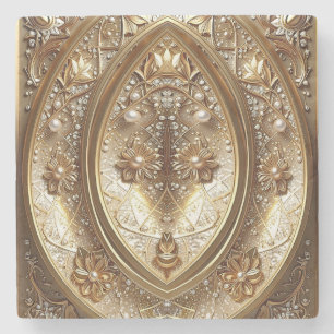 Posavasos De Piedra Soporte de Piedra de Marco Dorado Ornamentado