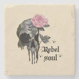 Posavasos De Piedra Soul Rebel - Calavera gótica con rosa rosado