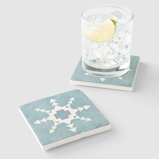 Posavasos De Piedra Southwest Winter Geometric Snowflake Design (Lateral)
