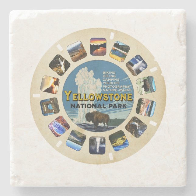 Posavasos De Piedra Souvenir del parque nacional Yellowstone retro (Anverso)