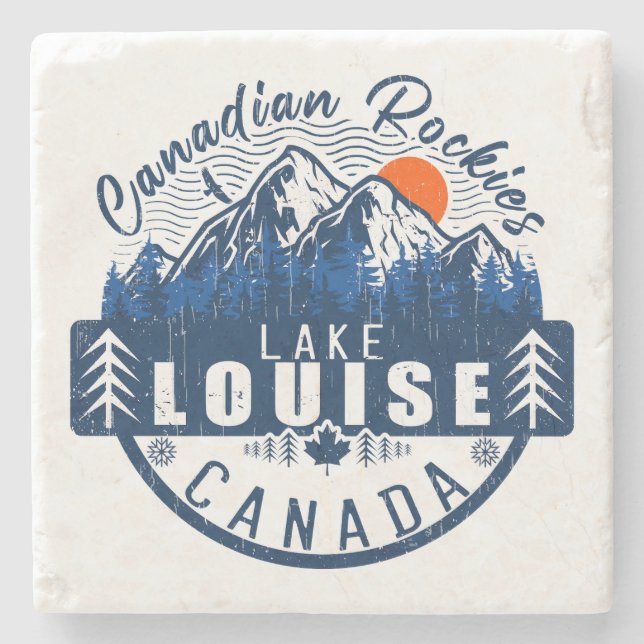 Posavasos De Piedra Souvenir Retro Sunset de Lake Louise Canada (Anverso)