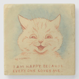 Posavasos De Piedra Soy Feliz Porque Todos Me Aman (Gato Sonriente)