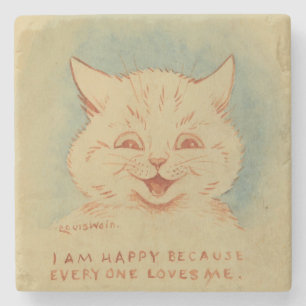 Posavasos De Piedra Soy Feliz Porque Todos Me Aman (Gato Sonriente)