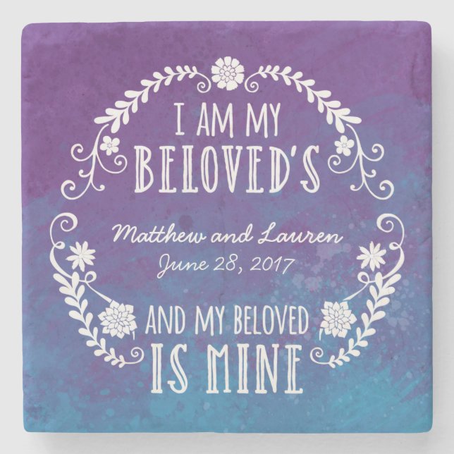 Posavasos De Piedra Soy mi querido, casando el azul de la acuarela (Anverso)