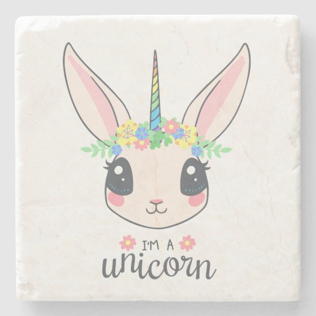 Posavasos De Piedra Soy un conejo unicornio (arte lindo para Chicas) (Anverso)