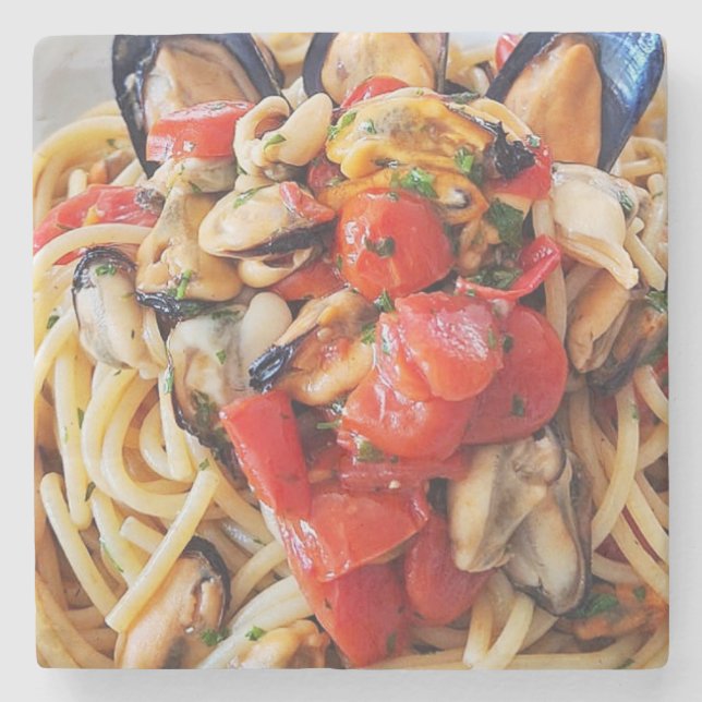 Posavasos De Piedra Spaghetti con la montaña rusa de comida (Anverso)