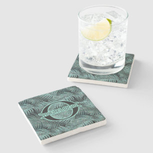 Posavasos De Piedra Sparkling Palm Leaves Pattern ID831 Verde azulado