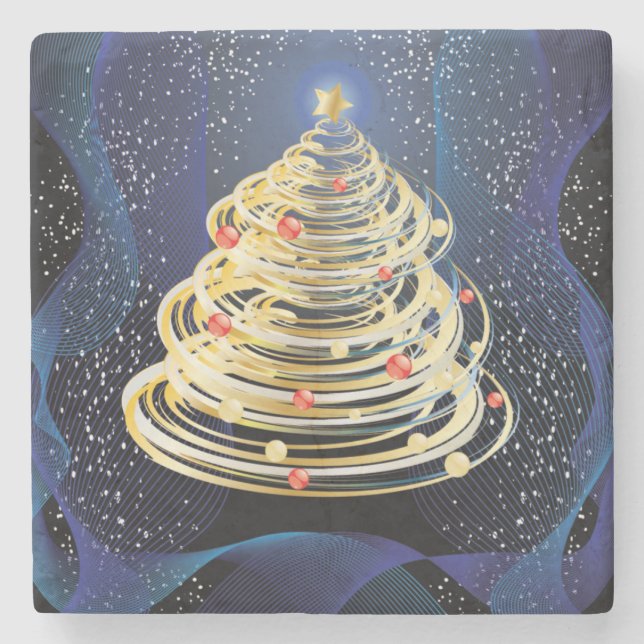 Posavasos De Piedra Spinning Gold Swirls Modern Christmas Tree (Anverso)