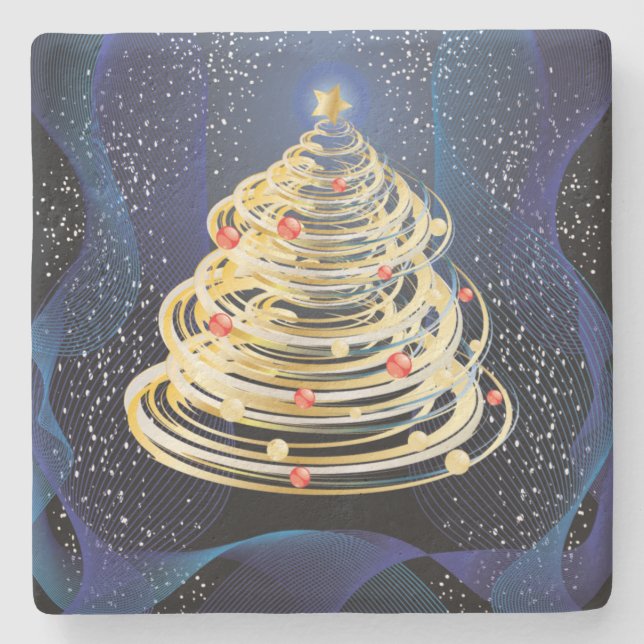 Posavasos De Piedra Spinning Gold Swirls Modern Christmas Tree (Anverso)