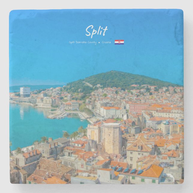 Posavasos De Piedra Split, Croacia - Ciudad Costera (Anverso)