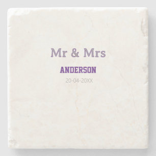 Posavasos De Piedra Sr y Sra agregar apellido fecha simple elegante mo
