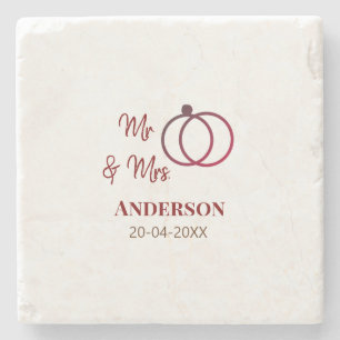 Posavasos De Piedra Sr. y Sra. añada apellido fecha año de boda favor