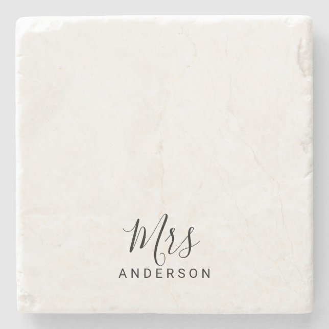 Posavasos De Piedra Sr. y Sra. | Guión moderno personalizado (Anverso)