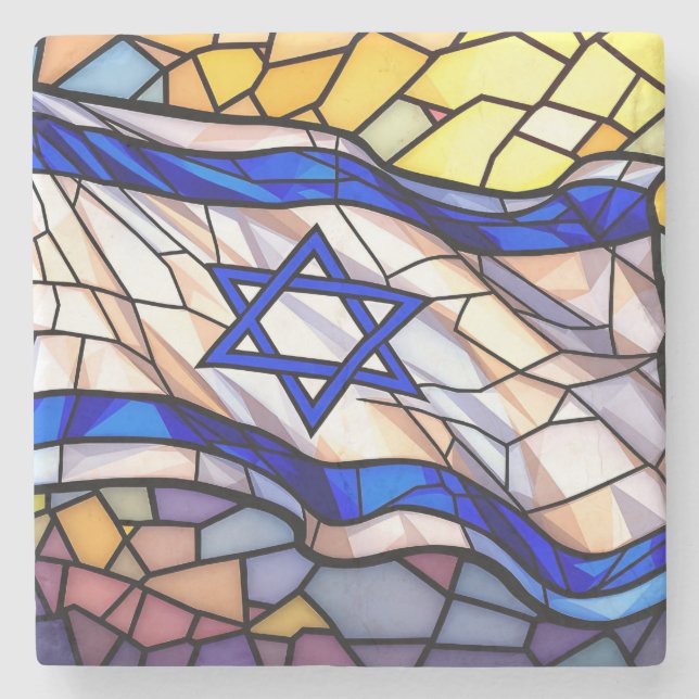 Posavasos De Piedra Stained Glass Israel Flag Mosaic Judaica Art  (Anverso)