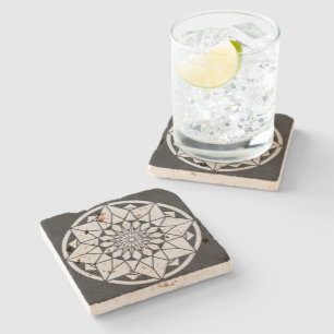 Posavasos De Piedra Star Mandala tejiendo blanco y negro