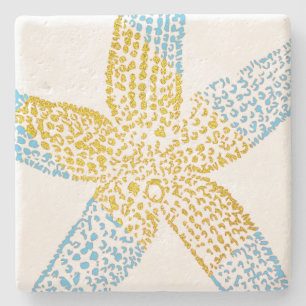 Posavasos De Piedra Starfish Beach Sky Blue Purpurinoso Gold White Cut