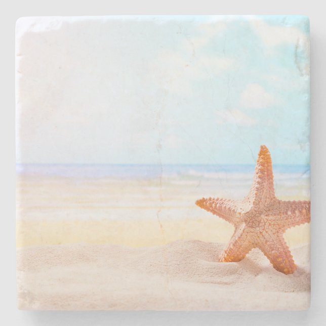 Posavasos De Piedra Starfish En La Playa De Verano (Anverso)