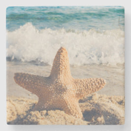 Posavasos De Piedra Starfish en una foto de una playa de arena