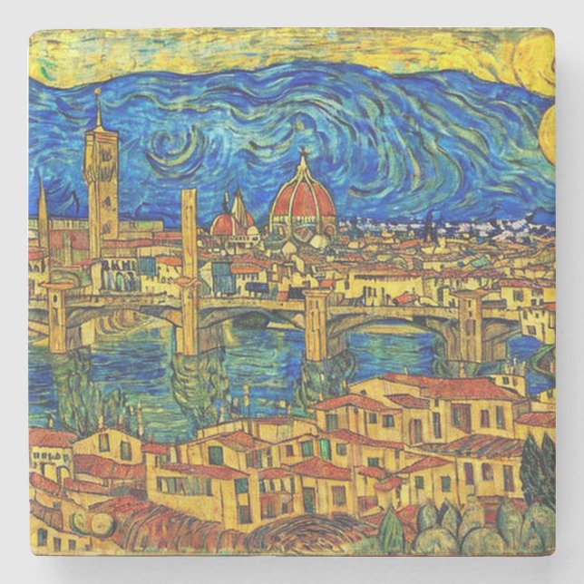Posavasos De Piedra Starry Starry Night Florence Italia (Anverso)