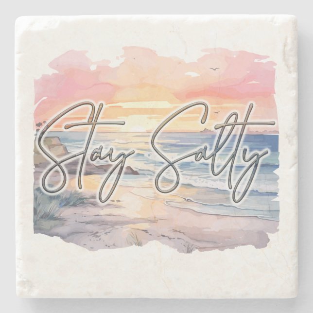 Posavasos De Piedra Stay Salty Sunset Beach (Anverso)