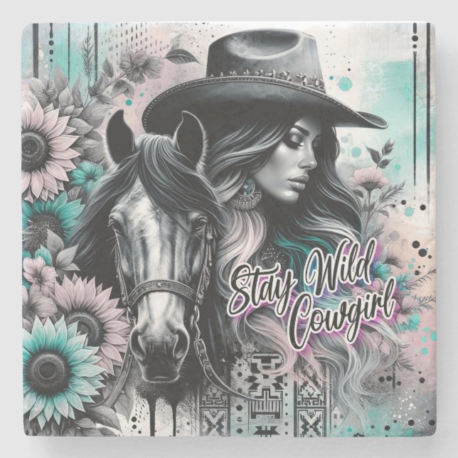 Posavasos De Piedra Stay wild cowgirl western  (Anverso)
