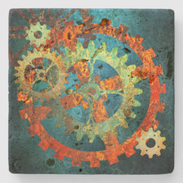 Posavasos De Piedra Steampunk Verdigris Rusty CogWheel