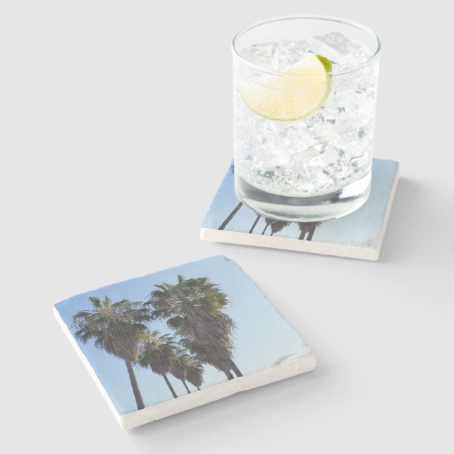 Posavasos De Piedra Stone Coaster Beach Home, Palm Tree Heart Photo (Lateral)