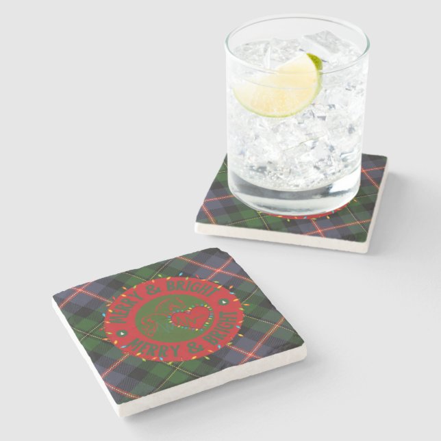Posavasos De Piedra Stone Plaid Merry & Bright Coasters (Lateral)