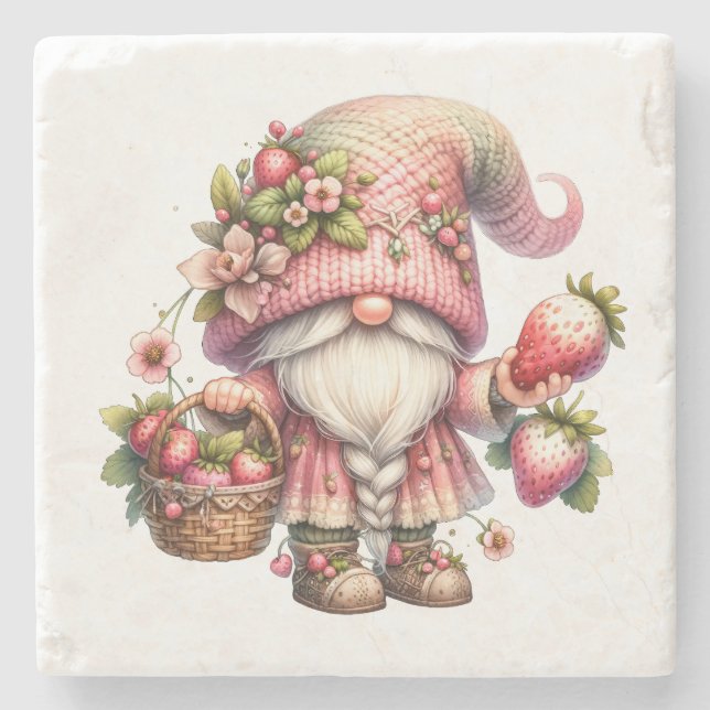 Posavasos De Piedra Strawberry Gnome Stone Coaster (Anverso)