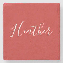 Posavasos De Piedra Su guión blanco Personalizado en rojo