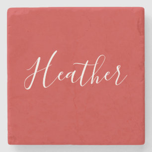 Posavasos De Piedra Su guión blanco Personalizado en rojo
