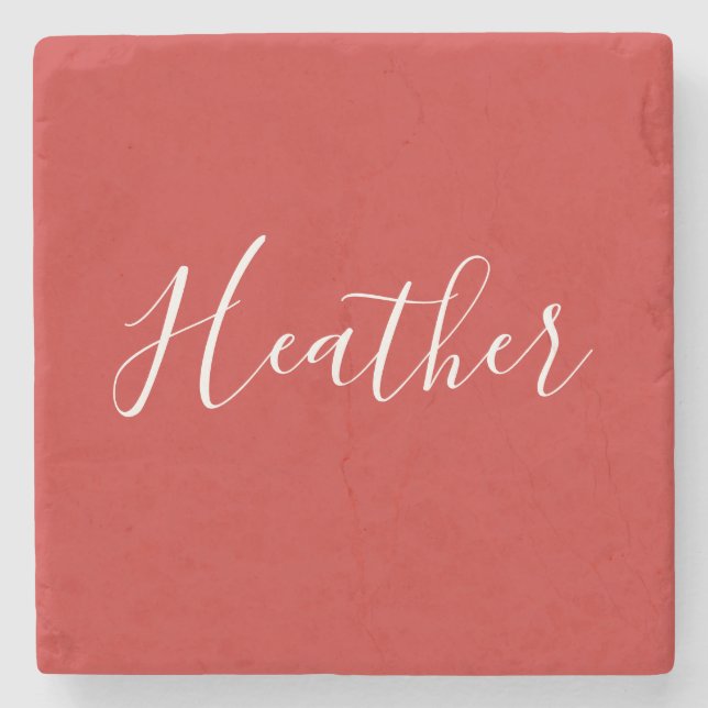 Posavasos De Piedra Su guión blanco Personalizado en rojo (Anverso)