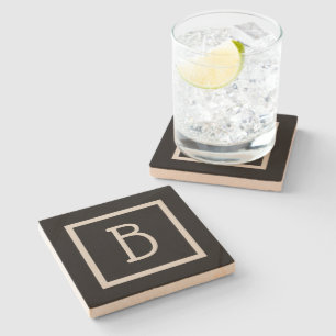 Posavasos De Piedra Su inicial de monograma Chic Moderno Negro Elegant
