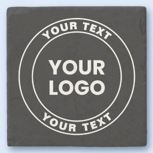 Posavasos De Piedra Su logotipo cargado + texto circular en negrita 