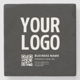 Posavasos De Piedra Su logotipo con código QR editable y texto