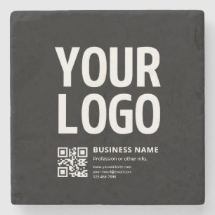 Posavasos De Piedra Su logotipo con código QR editable y texto