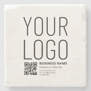 Posavasos De Piedra Su logotipo con código QR editable y texto