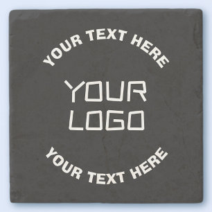 Posavasos De Piedra Su logotipo o imagen y texto editable Negro y bl
