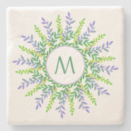 Posavasos De Piedra Su monograma en una lámina de piedra de marco hoja