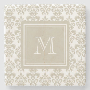 Posavasos De Piedra Su monograma, modelo beige 2 del damasco